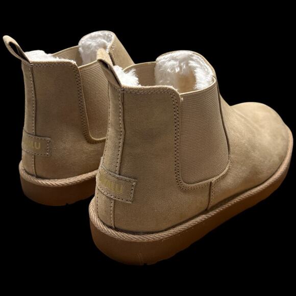 MAKALU Elyse Women's Size 6.5 Ankle Boot Cream Faux Fur Lined Rope Detail - Picture 5 of 14